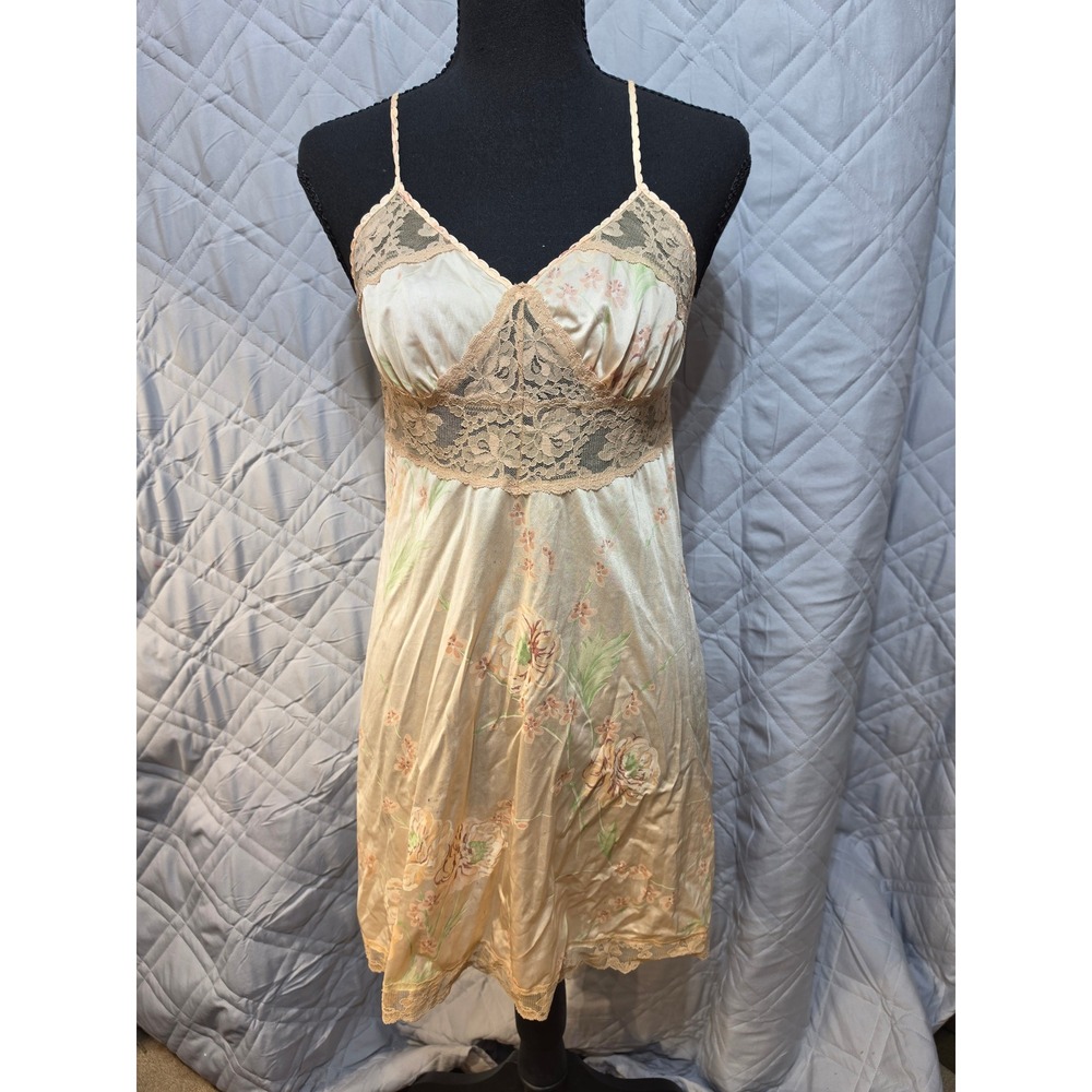 Vtg 70s Bonwit Teller Floral Lace Slip Dress TLC Lingerie Coquette Fairycore